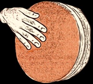 مرحله ثانویه اشاره دست راست که در اینجا لحظه ای را نشان می دهد که تمامی انگشتان دست راست به پوست تنبک برخورد کرده اند